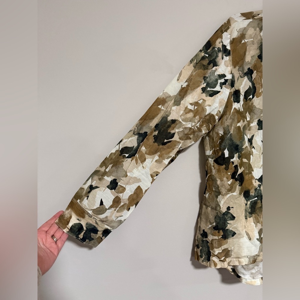 Lisa Bayne Floral Linen Blend Asymmetrical Button Up Top Size XL Lagenlook Artsy - Picture 4 of 10